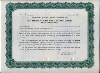 Hatfield National Bank & Trust Company Stock Certificate Pennsylvania