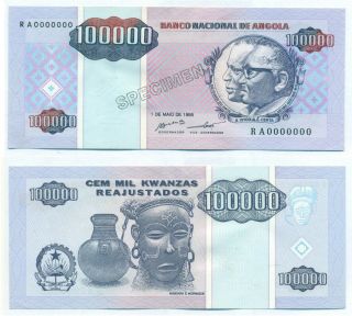 Angola Reajustados Specimen Note 100000 Kwanzas 01.  05.  1995 P 139s Au