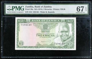 Zambia 2 Kwacha Nd 1974 P 20 Gem Unc Pmg 67 Epq Highest