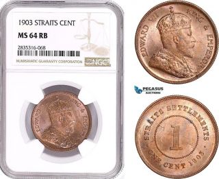 Ae181,  Straits Settlements,  Edward Vii,  1 Cent 1903,  Ngc Ms64rb