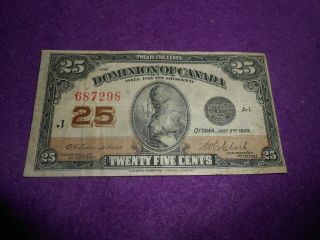 Dominion Of Canada 25 Cents Bank Note Shinplaster Note 1923