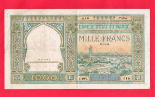 1948 Morocco 1000 Francs Bank Note