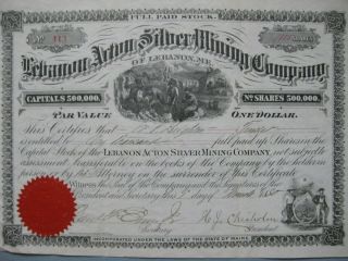 Lebanon Acton Maine Silver Mining Company 1000 Shares Maine 1880