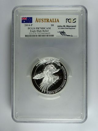 2014 - P $8 5oz Wedge Tailed Eagle High Relief Pcgs Pr70 Dcam Mercanti