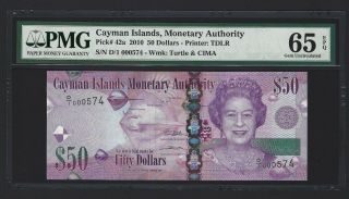 Cayman Islands $50 Dollars 2010,  Monetary Auth.  P - 42a,  Pmg 65 Epq Gem Unc Low Sn