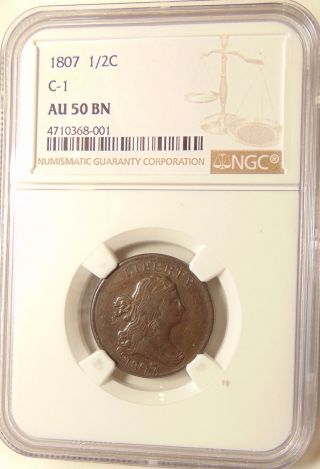1807 Half Cent - C - 1 Better Date - Ngc Au50 Bn - Very Pretty Au Coin