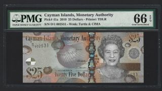 Cayman Islands $25 Dollars 2010,  Monetary Auth.  P - 41a,  Pmg 66 Epq Gem Unc Low Sn