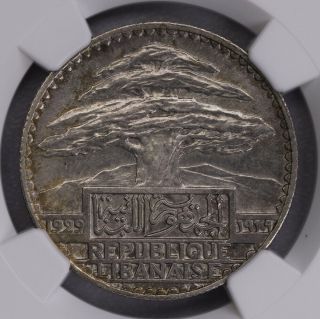 Ngc - Au58 1929 Lebanon 50piastres Silver
