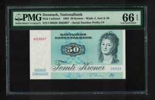 Denmark,  Nationalbank,  Pick Unlisted,  1993,  50 Kroner,  Pmg 66epq