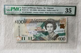 East Caribbean States/st.  Vincent Pick 41v Nd 2000 $100 Dollars " V " Pmg 35