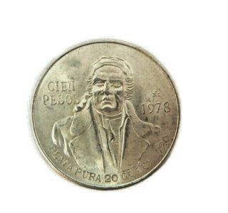 1978 Mexico Cien Pesos.  720 Silver Coin.  Hidalgo Estados Unidos Mexicanos