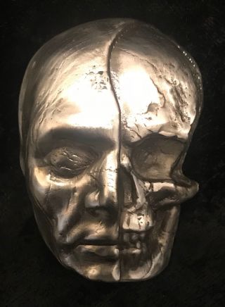 8 Ozt Mk Barz " Half Dead - 1/2 Man & Skull " Ltd.  999 Fine Silver