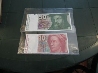 Switzerland 10 And 50 Francs Aunc/unc