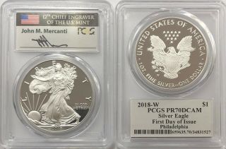 2018 W Proof Silver Eagle Pcgs Pr70 Dcam Mercanti First Day Issue Philadelphia