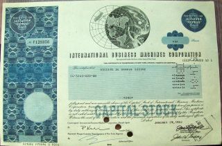 International Business Machine Corp.  - Ibm Stock Certificate To Swiss Bank 1982