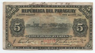 Paraguay 5 Pesos L.  1916 Sanchez - Zubizarreta P 140 Vf -