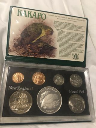 1986 Zealand Silver Proof Coin Set - Kakapo With And