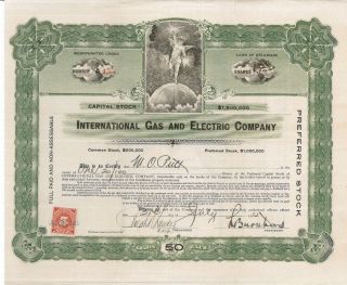 International Gas And Electric Company 1915 Old Stock Certificate Share