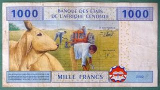 CENTRAL AFRICAN STATES - CHAD,  1000 FRANCS NOTE FROM 2002,  LETTER C,  P 607 C 2