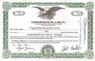 Commonwealth Oil & Gas 1956 Old Stock Certificate Share