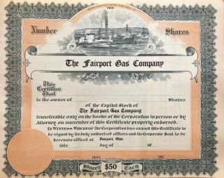 The Fairport Gas Company Ohio Oil & Gas Stock Certificate Share