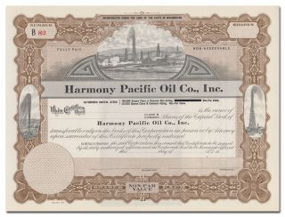 Harmony Pacific Oil Co. ,  Inc.  Stock Certificate
