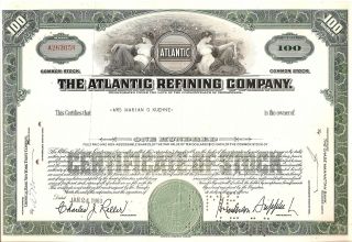 100 Sh 1963 Old Canceled Stock Certificate Atlantic Refining Company Green