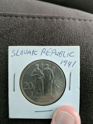 1941 Slovakia Silver 20 Korun Saint Cyril And Methodius Slovakian Coin I71876