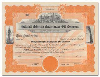 Mitchell - Sheehan Sweetgrass Oil Company Stock Certificate