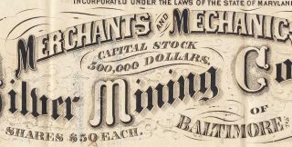 Merchants Silver Mining Company Baltimore & Colorado Stock Certificate 1870 3