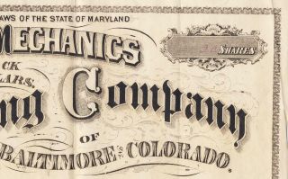 Merchants Silver Mining Company Baltimore & Colorado Stock Certificate 1870 6