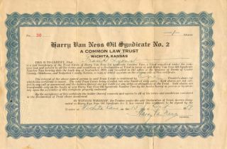 Harry Van Ness Oil Syndicate 1919 Wichita Kansas Stock Certificate Share