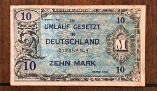 1944 Germany Ww2 Allied Military Currency 10 Marks Pick 194b,  Extra