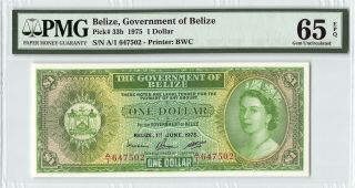 Belize 1975 P - 33b Pmg Gem Unc 65 Epq 1 Dollar
