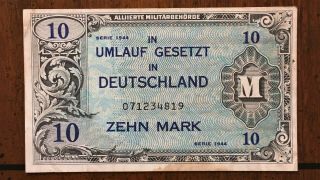 1944 Ww Ii Allied Military Currency Germany 10 Marks Pick 194b,  Extra
