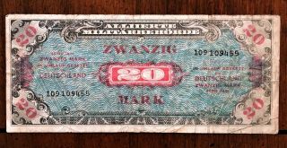 1944 German Ww2 Allied Military Currency 20 Marks Pick 195b Very Fine