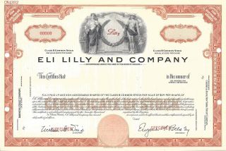 Eli Lilly And Company.  Abn " Specimen " Common Stock Certificate