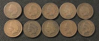Starter Set Of 10 Different Indian Head Cents - 4 1800 
