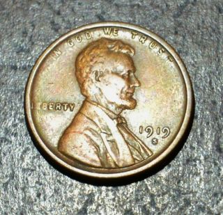 1919 S Lincoln Wheat Cent.  Au Rich Copper Toned Early Penny,  Rd/bn