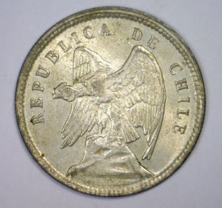 1908 Silver 40 Centavos Chile About Uncirculated Au