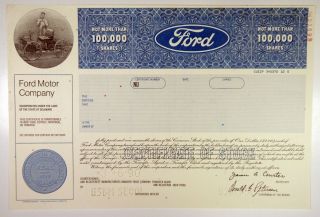 Ford Motor Co. ,  1990 100,  000 Shrs Specimen Stock Certificate,  Xf