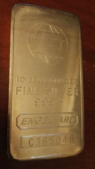 Vintage Engelhard 10 Troy Oz Silver Bar (. 999,  Fine Silver)