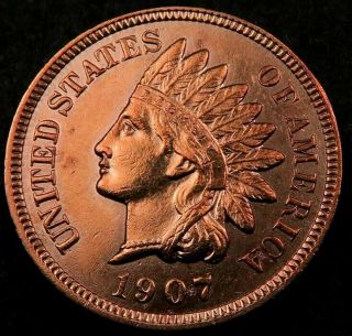 1907 Indian Head Penny // Gem Bu Red // Four Diamonds (i842)