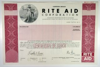 Nj.  Rite Aid Corp. ,  1981 Specimen Stock Certificate,  Xf - Maroon