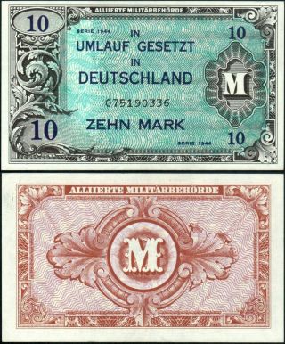 10 Mark 1944 - Allied Occupation Currency Pick:194a - Series: 075190336 - " Xf "