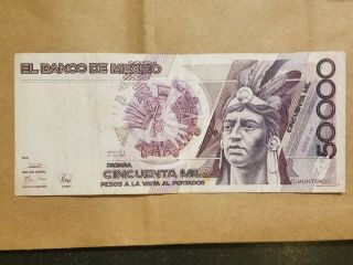 1990 Mexico 50,  000 Pesos Note Mexican Cincuenta Mil Bill P 93