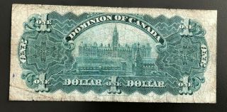 1911 The Dominion of Canada $1 Dollar Bank Note 464939 - U Black Line Series 2