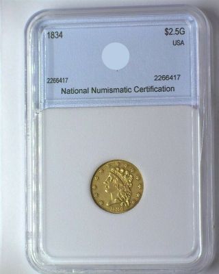 1834 CLASSIC HEAD $2.  5 GOLD QUARTER EAGLE CHOICE ABOUT UNCIRCULATED EARLY DATE 2