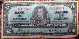 Bank Of Canada King George 1937 5 Dollar Banknote Coyne Towers B/s 4418954