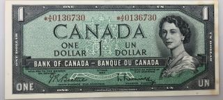 1954 $1 One Dollar Canada Bank Note A/a 0136730 Unc Bc - 37a